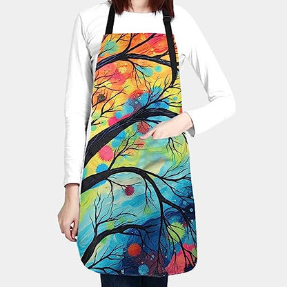 Artist Painting Apron with 2 Pockets Painters Art Aprons Gifts for Women Men - color: Abstract Tree Drawing Art