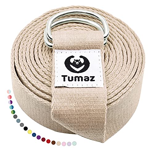 Tumaz Yoga Strap for Stretching with Adjustable D-Ring, 6/8/10 ft | Adjustable D-Ring | Soft Cotton Blend | 15+ Colors | Non-Elastic Yoga Belt for Pilates Stretching & Physical Therapy - color: 21. Original, size: 8 Feet (with Storage Band)