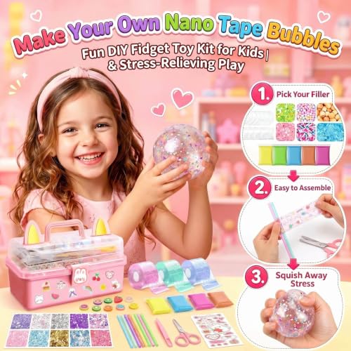 BENWIL Make Your Own Squishies Nano Tape Bubble Kit for Kids, DIY Squishy Stress Ball Making Maker Kit, Party Favors for Kids 4-8 8-12 Toys for Classroom Birthday Xmas Gifts
