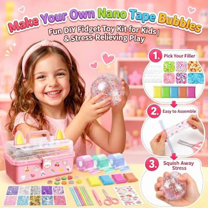 BENWIL Make Your Own Squishies Nano Tape Bubble Kit for Kids, DIY Squishy Stress Ball Making Maker Kit, Party Favors for Kids 4-8 8-12 Toys for Classroom Birthday Xmas Gifts