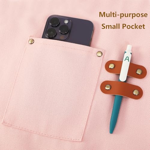 AFUN Chef Aprons for Women Men with Oversized Pockets, 12-Ounce Cotton Canvas Cross Back Water Repellent Apron (Light Pink) - color: Light Pink
