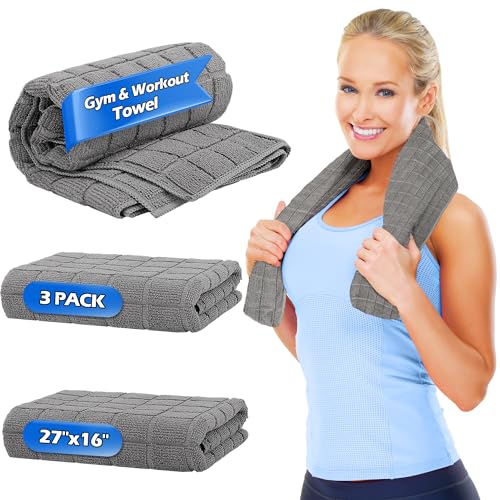HOMERHYMRE Microfiber Workout Towels, 3 Pack Grey Gym Sweat Sports Towel for Yoga, Tennis, Running, Exercise, Working Out, Camping, Quick Dry, Highly Absorbent, for Women & Men, 16 x 27 Inch - color: Grey, size: 3 Pack