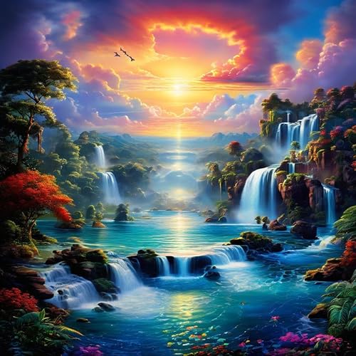 DFPSCLLA 5D Diamond Painting Kits for Adults, Landscape Scenery Diamond Art Kit, Waterfall DIY Full Round Drill Diamond Dot Gem Art Kits for Beginners, Home Wall Decor 13.7x13.7 Inch - color: Waterfall