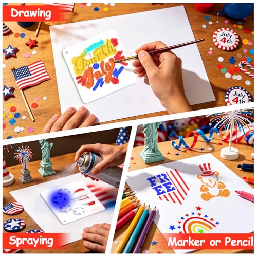 72 PCS 3x3 Inch Independence Day Stencils for Painting - Reusable USA Flag Patriotic Painting Templates, Red White and Blue Party Supplies for 4th of July Memorial Day Painting Stencil - style: 72 PCS Independence Day
