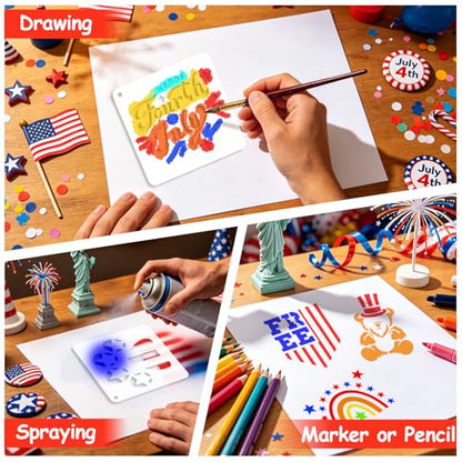 72 PCS 3x3 Inch Independence Day Stencils for Painting - Reusable USA Flag Patriotic Painting Templates, Red White and Blue Party Supplies for 4th of July Memorial Day Painting Stencil - style: 72 PCS Independence Day