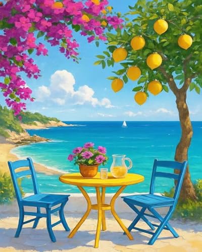 ZRIZQ Landscapes Paint by Numbers Kit for Adults Beginner,Lemon Tree,16x20 | Full set with wooden brushes,rolled canvas,rich paints.Calming activity.Beginner friendly.Just open and paint. - color: 16"X20"Rolled Canvas(Frameless)-Landscape 15
