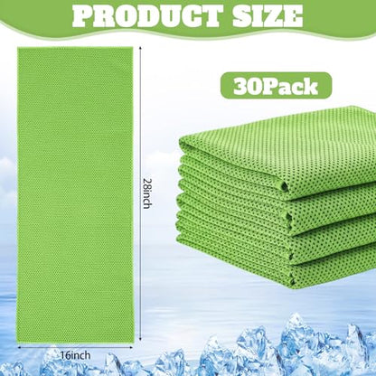 Honoson 30 Pack Cooling Towels for Neck and Face, 27 x 16 in, Green - color: Green