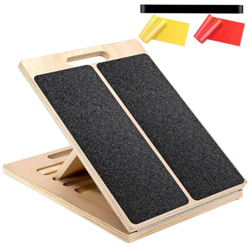 Adjustable Slant Board for Calf Stretching, Wood Incline Calf Stretcher and Squat Wedge 5-Level Incline (20°-45°) for Exercise, Physical Therapy and Ankle Mobility,Knees, Feet, Achilles Support