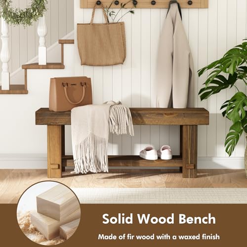 HOKYHOKY Solid Wood Entryway Bench - 42.6" Farmhouse Long Narrow Benches - size: 42.6"