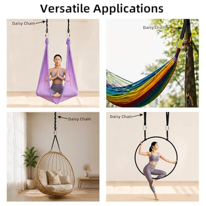 Aerial Yoga Daisy Chains,SGS Certified, 1.1m Aerial Straps 2PCS | 7885 lbs Breaking Load Extension Daisy Loops,3.6ft Adjustable Straps for Aerial Silks, Lyra Hoop,Trapeze & Yoga Hammock Swing