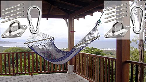 Heavy Duty Hammock Kits & Ceiling Hook Diamond Pad Eye Plates, 304 Stainless Steel & Black Zinc Galvanized Steel Corrosion Resistant, 2, 4 & 8 Packs - color: Silver Diamond Plate Hammock Kit