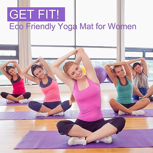 Funtery 3 mm Thin Yoga Mats Bulk, 68 x 24 Inches Lightweight PVC Exercise Mats Non Slip Workout Fitness Pads for Yoga Pilates Stretching Classes Gym Home Studio - color: Purple