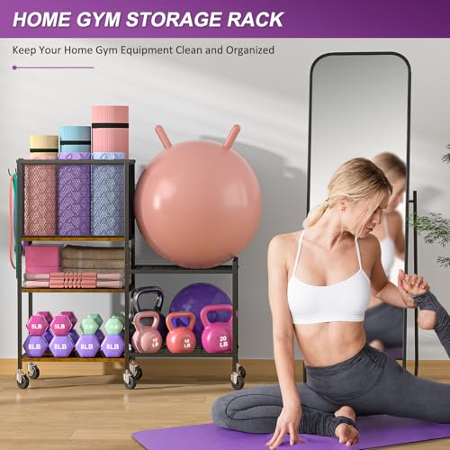 Dumbbell Rack, Yoga Mat Storage Holder, Home Gym Storage Rack, Workout Equipment Storage Organizer, Weight Storage Holder Rack with Hooks and Wheels - size: 5 Tier