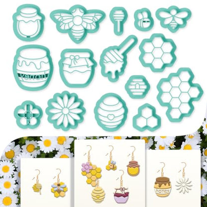 beinkmake 15Pcs Bees Polymer Clay Cutters Clay Earrings Cutters Flower Honey Beehive Jars Polymer Jewelry Cutter for Earrings Making Birthday Party DIY Supplies - style: Bee