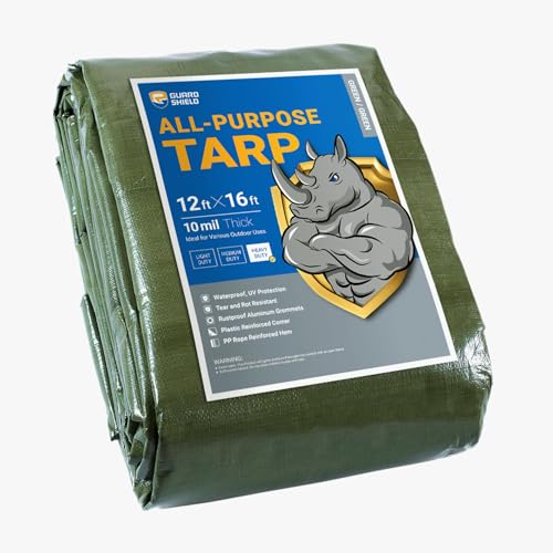 GUARD SHIELD Heavy Duty Tarp 12x16 Feet Green Multi Purpose Thick Waterproof Poly Tarp Cover 10mil - color: Green, size: 12x16