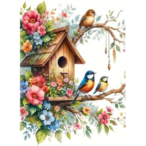 PKLZQSH Birds Diamond Art Painting Kits for Adults, Animal Full Drill Diamond Dots Paintings for Beginners, Round 5D Diamonds Pictures Gem Art Painting Kits DIY Crafts Kits 12X12inches