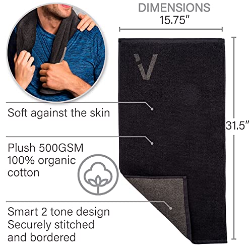 Black Organic Cotton Gym Towel for Men and Women - Silver Infused Sweat Towel, 500 GSM, 31.5"x15.75" - Soft Absorbent Workout Towel for Gym Yoga Sports, Exercise Towel - color: Jet Black