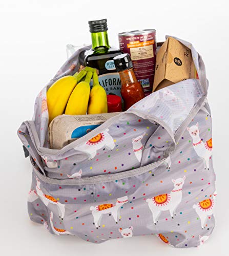 O-WITZ Reusable Grocery Bags | Vibrant Tote Bag For Groceries, Gym, Office, Beach Gear, Toys & More | Washable Design With Large Handles For Maximum Convenience | Folds Into A Small Pouch, Llama - color: Llama