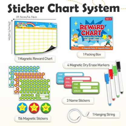 Magnetic Reward Chart for Kids, Customizable Dry Erase Weekly Chore Chart - size: 3 Kids-Stars