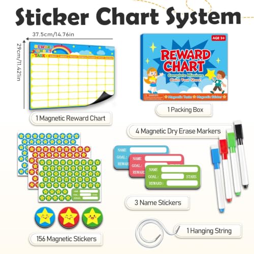 Magnetic Reward Chart for Kids, Customizable Dry Erase Weekly Chore Chart - size: 3 Kids-Stars
