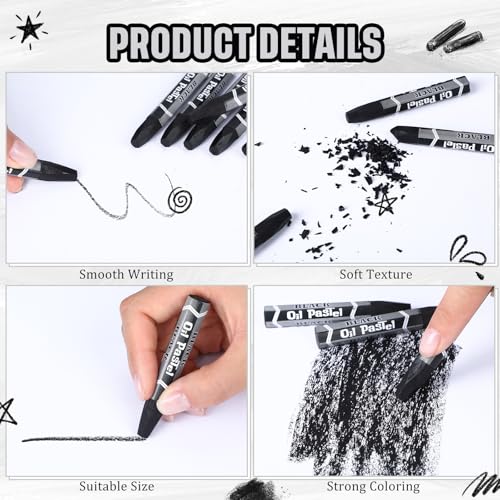 96 Pcs Black Soft Oil Pastels Bulk Artists Black Oil Crayons Single Color Hexagonal Creamy Pastel for Artists Beginners Painting Drawing Relaxing Blending Graffiti Gallery - color: Black