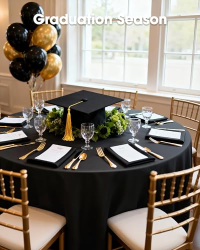 Pureegg Plastic Table Cloth Disposable 8 Pack, 84 Inch Round, Black | Graduation Party, Class of 2026, Leakproof & Sturdy, Black, Round Tablecloth, Table Cover - color: Black, size: 84" Round