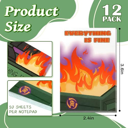 Dumpster On Fire Desk Accessories,Flames are Burning Cute Sticky Notes | 12 Pads 3.54 x 2.36 Inch,It's Fine I'm Fine Everything is Fine,Memo Notes Funny Office Gifts for Women Men Coworkers - color: 12pcs Dumpster-b