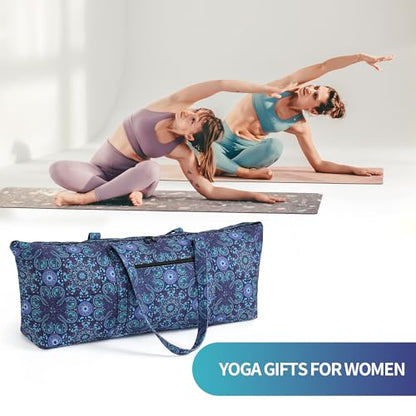 Boulder Bee | Yoga Mat Bag | Large Yoga Mat Carrier with Wet Pocket | Yoga Gifts | Gym Tote Bag for Women - color: Tote-Blue