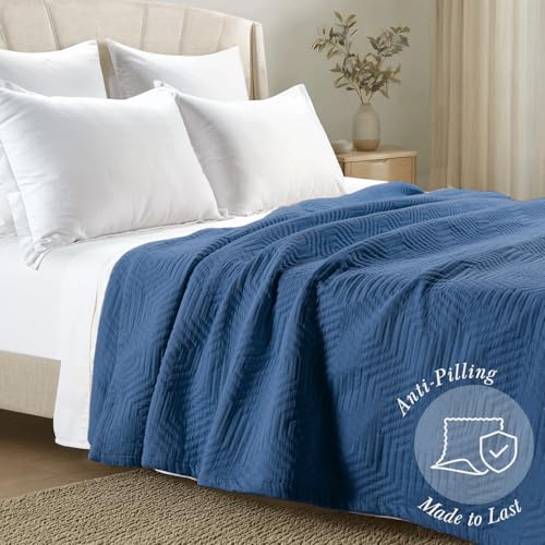 Threadmill Cotton Twin Coverlet Blanket, Jacquard, Folkstone Blue, 68 x 90 - color: Aster Folkstone Blue, size: Twin / Twin-XL