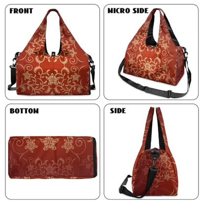 Yoga Gym Bag with Removable Adjustable Shoulder Strap, Shoe Compartment & Top Yoga Mat Holder 17.72x8.66x9.84in - color: Classic Flower Stripe Print