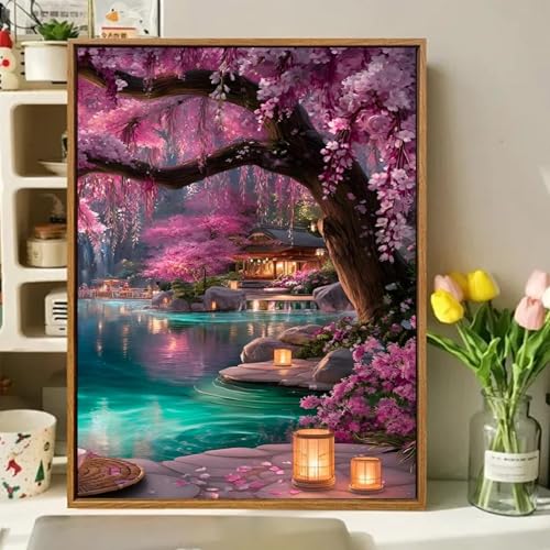 Tree Paint by Numbers Kit for Adults, Adult Paint by Number Kits 16x20 Inch | Paint by Numbers Kit for Adults, Acrylic Painting by Numbers, DIY Arts and Crafts for Gifts or Home Decor - color: Pink Tree