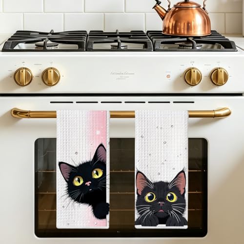 Jztco 2 Pcs Cute Cat Kitchen Towels, Cat Gifts Reusable Hand Towels - color: Multi 1487