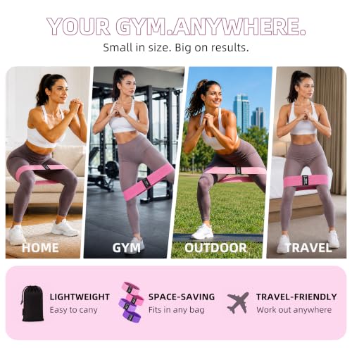 Fabric Resistance Bands,5 Non-Slip Fabric Workout Bands,Booty Bands for Women & Men, Elastic Exercise Bands for Legs, Glutes, Hips & Thighs, Home Fitness & Gym - color: Pink 4-Pack