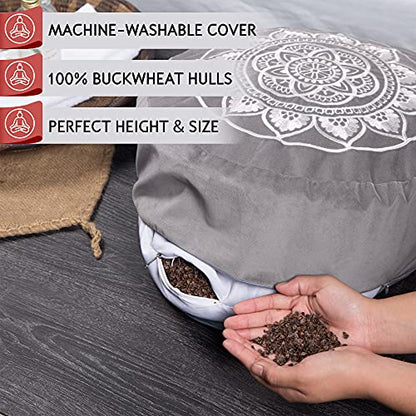 Florensi Yoga & Meditation Bundle | Grey Meditation Cushion & Yoga Wheel 3 Pack