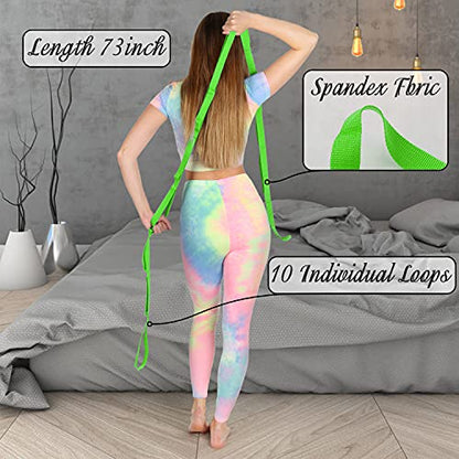 Scotamalone Stretching Strap Yoga Strap Physical Therapy for Home Workout, Exercise, Pilates and Gymnastics, 10 Loops Non-Elastic Stretch Bands with Aesthetic Packaging for Women & Men - color: green