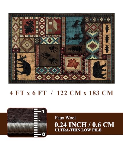 YIHOUSE Washable Rustic Cabin Area Rugs 4x6 Brown - color: Brown, size: 4'x6' (Rectangular)