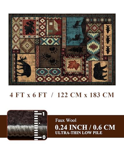 YIHOUSE Washable Rustic Cabin Area Rugs 4x6 Brown - color: Brown, size: 4'x6' (Rectangular)