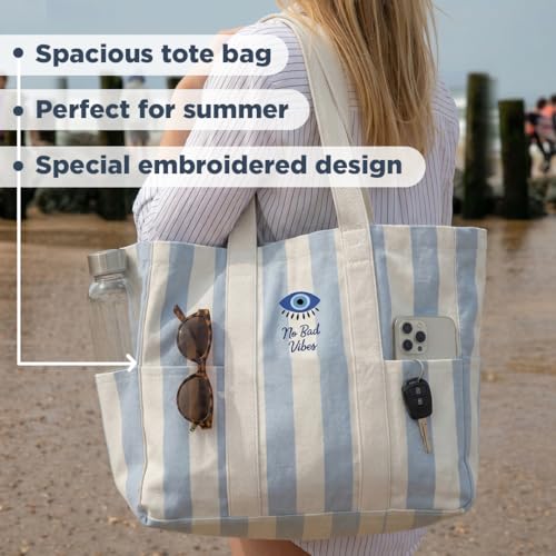 Folkulture Beach Tote Bags For Women, Beach Must Haves 2026-18x15 Inch | Waterproof,Sandproof, Large Tote Bags for Women, Swimming Pool, Beach Essentials, Simple Modern Pool Bag, Bolsos Para Mujeres - color: Evil Eye