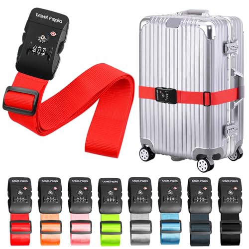 Travel Inspira Luggage Straps for Suitcases with TSA Lock | High Visibility Red; TSA-Lock Belt with Tag; Adjustable 103-200cm; 20-28 Inch Bags; Protect Your Luggage Anti-Burst - color: Red