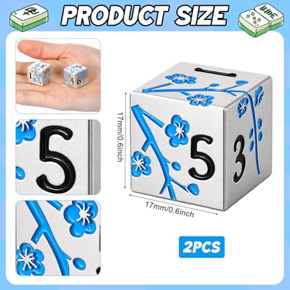2 Pcs Mahjong Dice Metal, Classic, Silver Blue | D6 Mah Jong Dice,Standard Size Mahjong Dice, Durable Material, Replacement for Lost Dice, Board Game Mahjong Supplies - color: Silver Blue, size: Classic