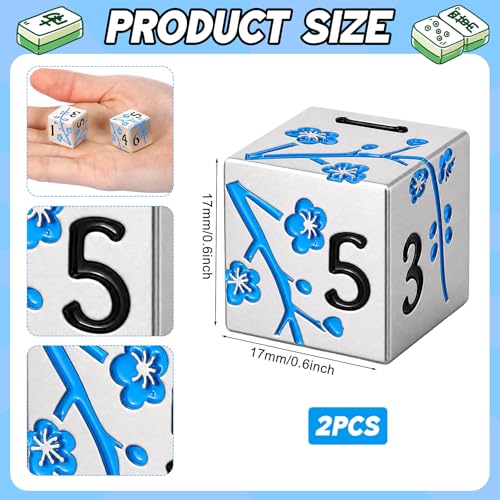 2 Pcs Mahjong Dice Metal, Classic, Silver Blue | D6 Mah Jong Dice,Standard Size Mahjong Dice, Durable Material, Replacement for Lost Dice, Board Game Mahjong Supplies - color: Silver Blue, size: Classic