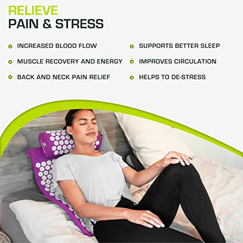 ProsourceFit Acupressure Mat and Pillow Set for Back/Neck Pain Relief and Muscle Relaxation, Purple - color: Purple, size: Large