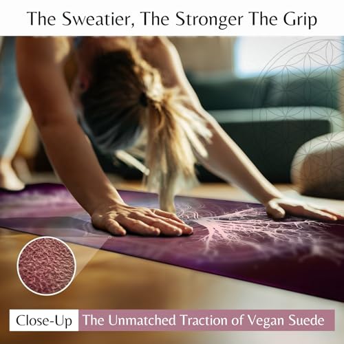 HIGHTOP Yoga Mat with Strap Non-Slip 6mm Thick, Premium Suede & TPE Tree-of-Life Root Chakra Design (72”x24”) Yoga, Hot Yoga, Pilates and Sweaty Workout