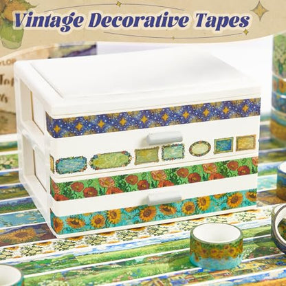 Art Washi Tape Set 22 Rolls, Decorative Masking Tape for Junk Journal, Scrapbooking Supplies, DIY Crafting Supplies - style: Oil painting