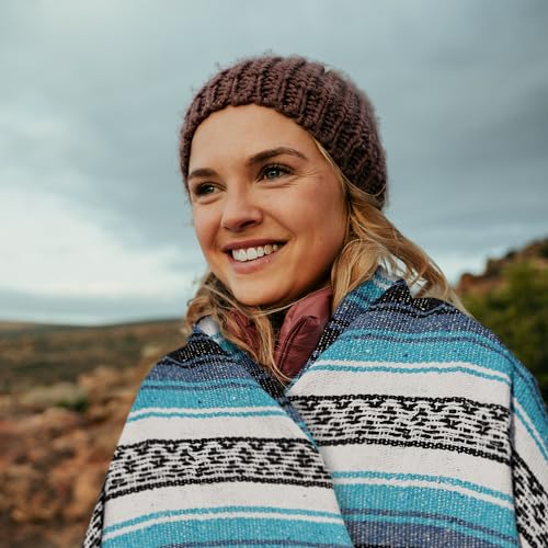 Authentic Extra Large Mexican Blanket - Handwoven Yoga, Serape, Artisanal Falsa, Beach, Camping, Picnic, Outdoor Blanket (King Turquoise) - color: Blue Turquoise