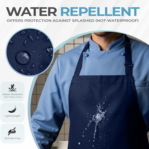 Utopia Kitchen 4 Pack Bib Apron Adjustable with 2 Pockets, Water and Oil Resistant, Cooking Kitchen Chef Apron for Women Men - color: Navy