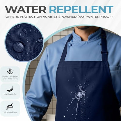 Utopia Kitchen 4 Pack Bib Apron Adjustable with 2 Pockets, Water and Oil Resistant, Cooking Kitchen Chef Apron for Women Men - color: Navy