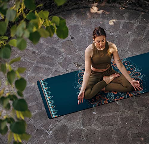 nuveti Printed Travel Yoga Mat 1/16 Inch Thick Non Slip Fitness Workout Mat | with Carrying Bag, Foldable Lightweight Suede & Natural Rubber Yoga Mat for Yoga Pilates and Fitness 72" L x 24" W x 1.5mm - color: ShenHai