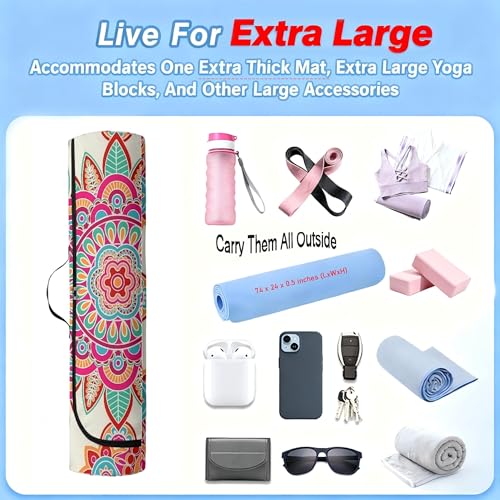 Spacious Extra Large Storage Yoga Mat Bag | Huge Capacity Mandala Gym Tote - Waterproof Wear-Resistant Carrier Strap Pilates - color: Floral fragrance and melody