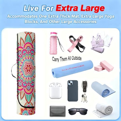 Spacious Extra Large Storage Yoga Mat Bag | Huge Capacity Mandala Gym Tote - Waterproof Wear-Resistant Carrier Strap Pilates - color: Floral fragrance and melody